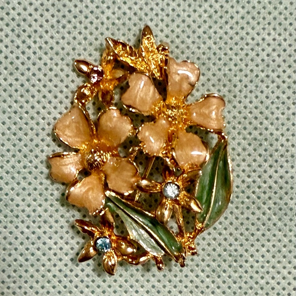 Liz Claiborne Gold and Green Floral Brooch